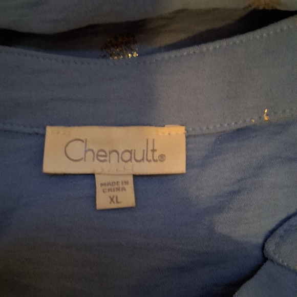 Chenault Blue Blouse with Gold Pineapple Print - Picture 5 of 6